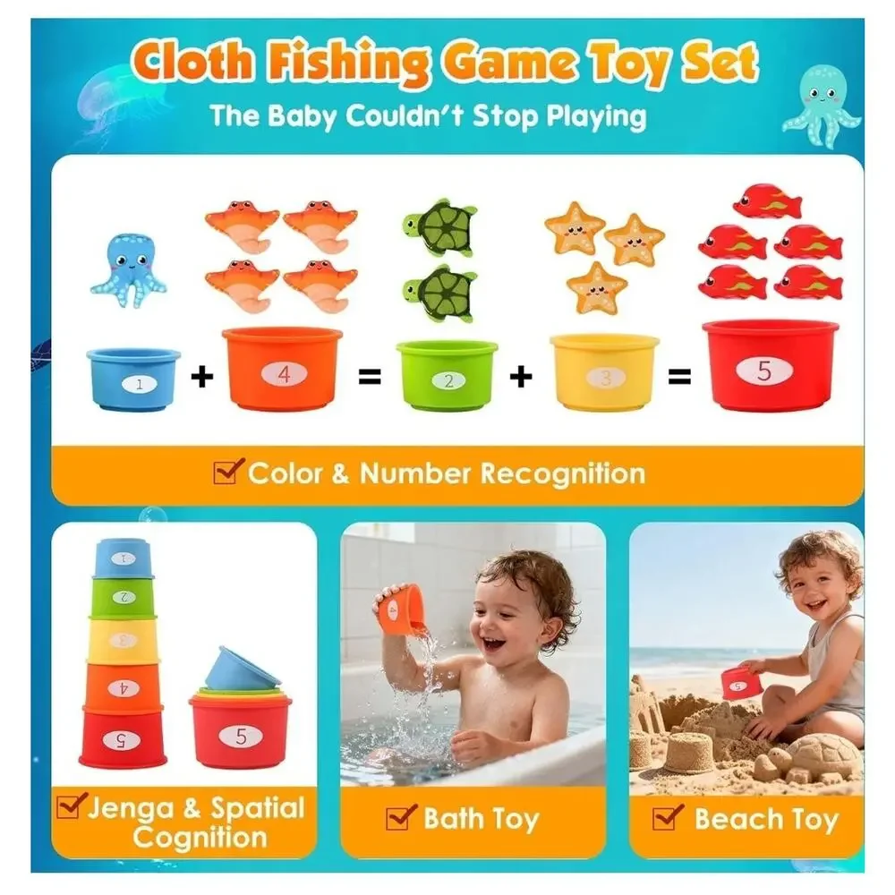 Toddler Cloth Fishing Game Toy Set NIB Montessori Learning Colors Numbers